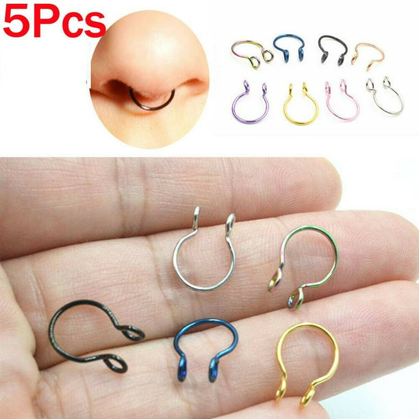Septum Clip Faux Fake Non Piercing Nose Ring Gold with Clear Crystals